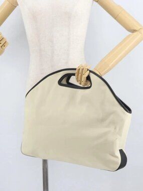 LOEWE Hand Bag Canvas Leather Beige Gold Auth 174611